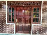 Jackwood(කොස්)  door attached 2 windows with Frame,Grills,Lock